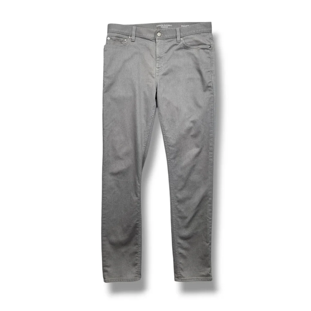 Banana Republic Traveler Pants Mens 33 x 34 Slim Fit Heathered Smoke Grey